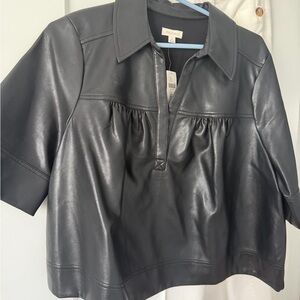 Pilcro Black Faux Leather Blouse